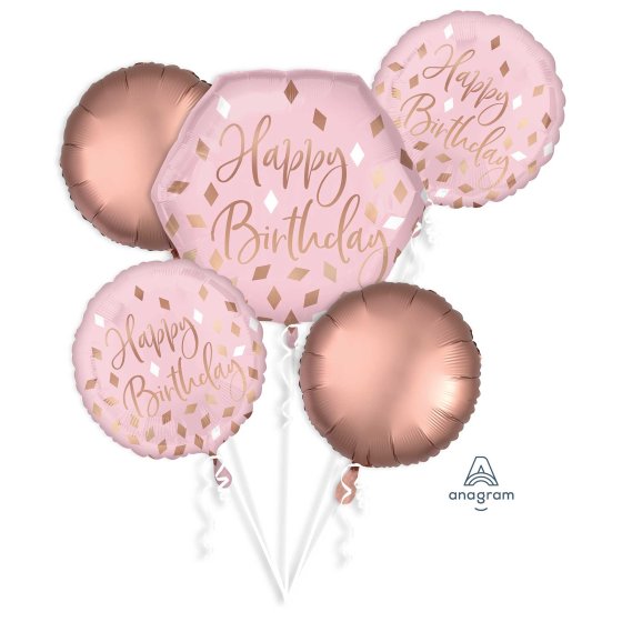 Blush Happy Birthday Foil Balloon Bouquet