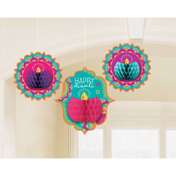 Diwali Honeycomb Hanging Decorations 3pc