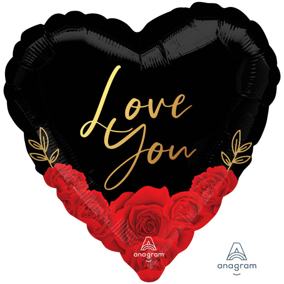 18inch Foil - Love You Romantic Roses Black & Red