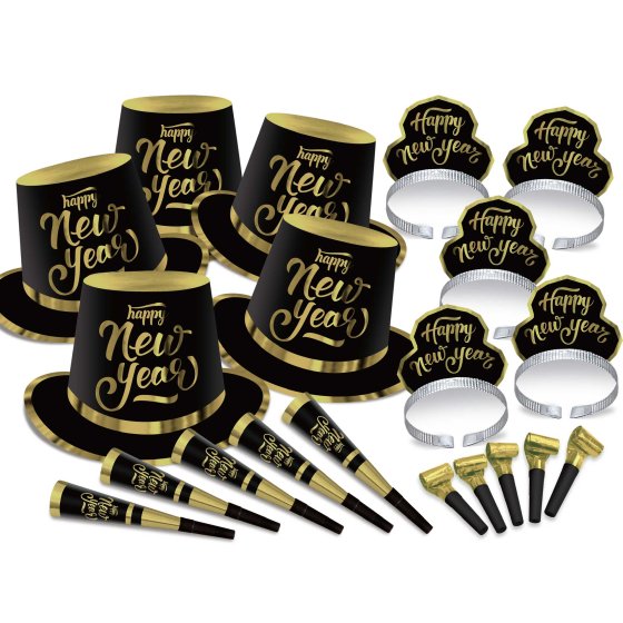 New Year's Party Box Kit Black & Gold 20 for People - 40pc set
