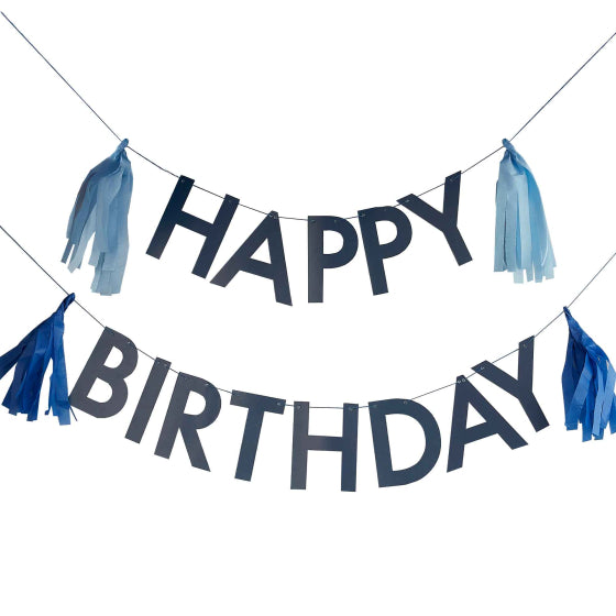 Mix It Up Bunting Happy Birthday with Tassels Blue