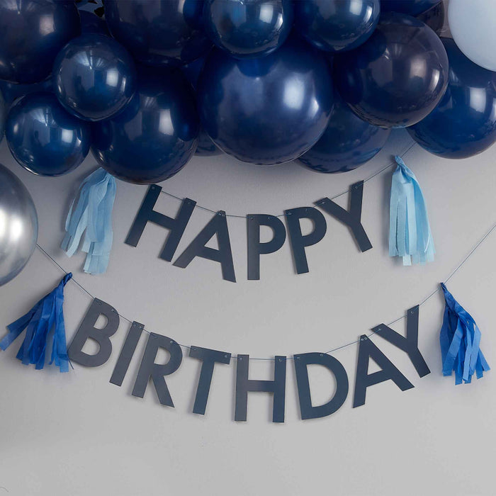Mix It Up Bunting Happy Birthday with Tassels Blue