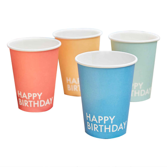 Mix It Up 9oz/266ml Paper Cups Happy Birthday Mixed Colours