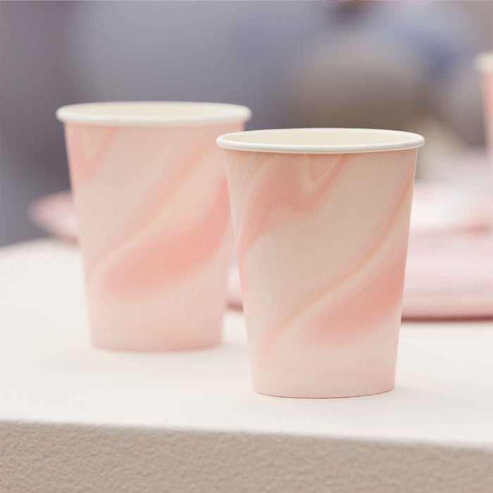 Mix It Up 9oz/266ml Paper Cups Marble Pink
