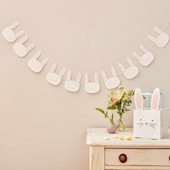Eggciting Easter Pink & White Easter Bunny Face Bunting
