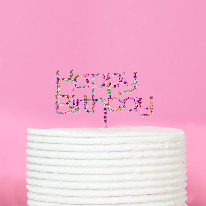 Rainbow Glitter HAPPY BIRTHDAY 2 Cake Topper