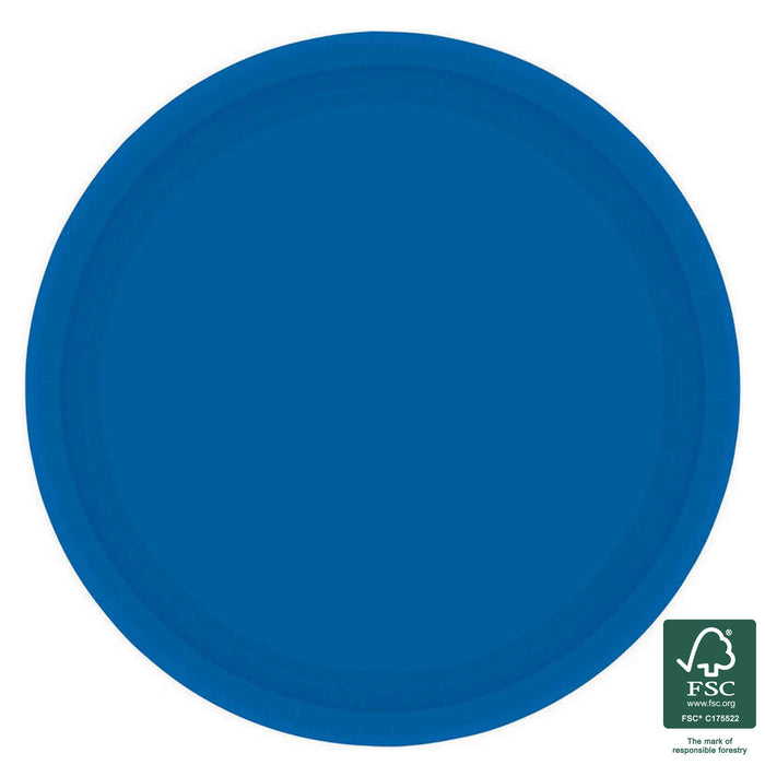 17cm Round Lunch Paper Plates - Bright Royal Blue 20pk