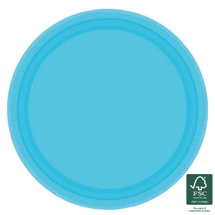 17cm Round Lunch Paper Plates - Caribbean Blue 20pk
