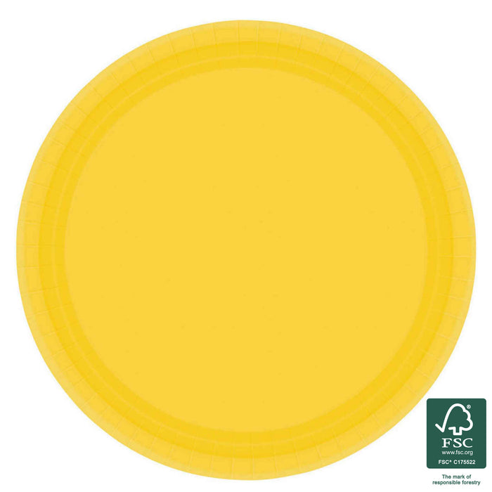 23cm Round Dinner Paper Plates - Yellow Sunshine 20pk
