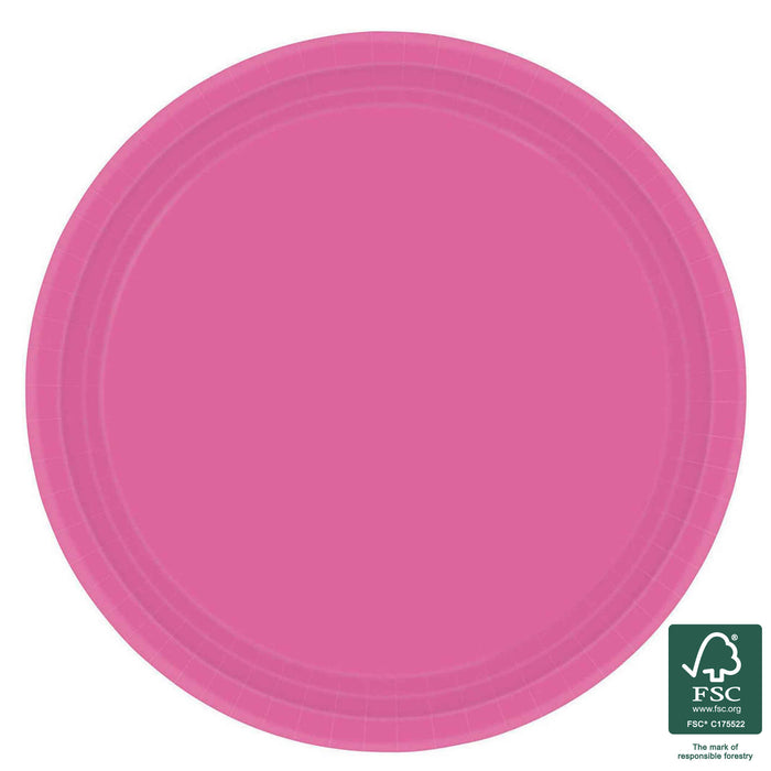 23cm Round Dinner Paper Plates - Bright Pink 20pk