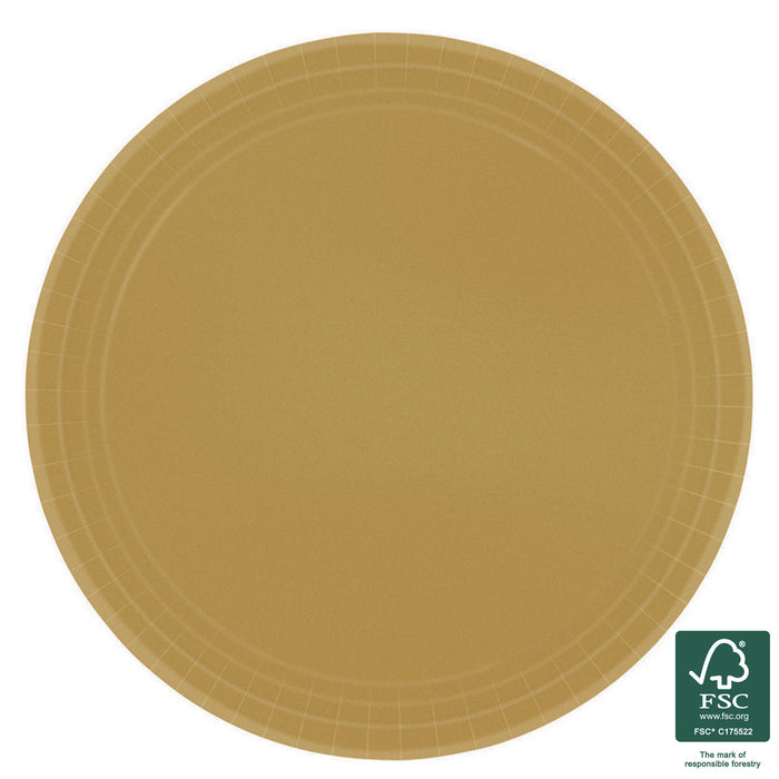23cm Round Dinner Paper Plates - Gold 20pk