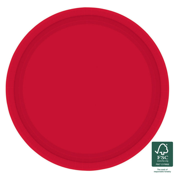 23cm Round Dinner Paper Plates - Apple Red 20pk