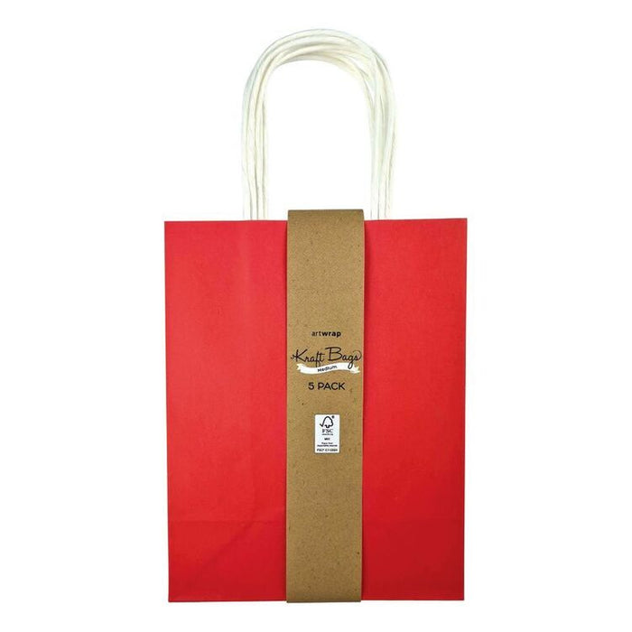 Paper Kraft Bag Medium 5pk - Red