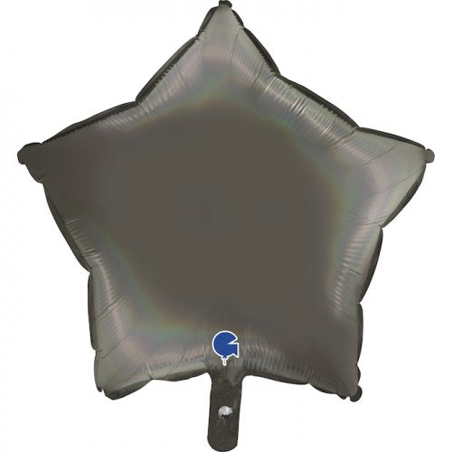 Holographic Platinum Grey Black Star Shaped Foil Balloon