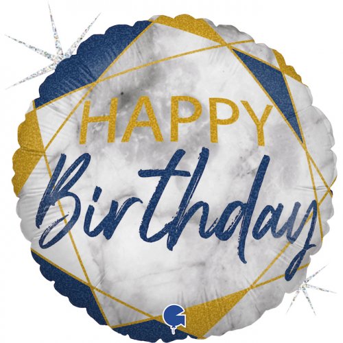 Marble Blue/Gold 18" Foil - Happy Birthday