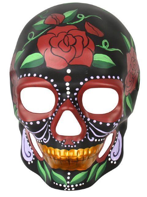 Mask Day Of The Dead Black Mask With Painted Roses