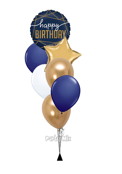 Navy Blue & Gold Birthday Balloon Bouquet