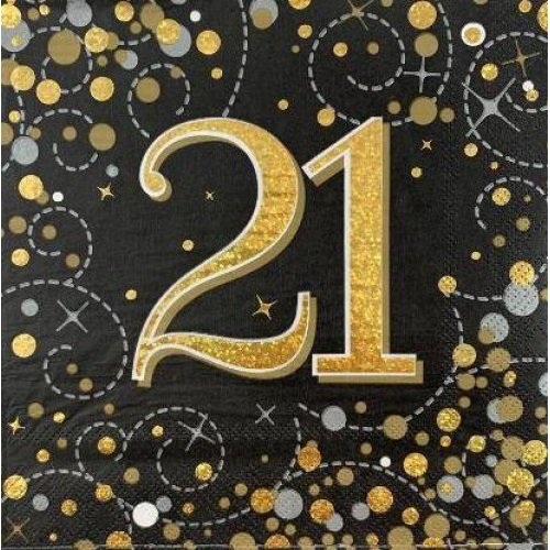 21st Birthday Sparkling Fizz Black Gold Lunch Napkin