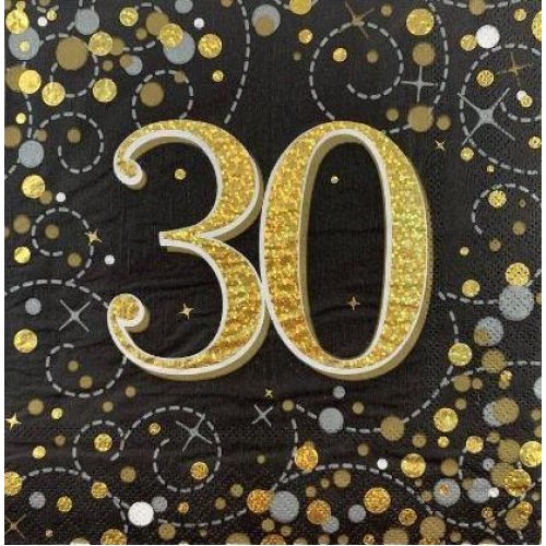 30th Birthday Sparkling Fizz Black Gold Lunch Napkin
