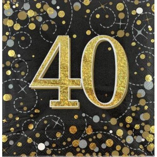 40th Birthday Sparkling Fizz Black Gold Lunch Napkin
