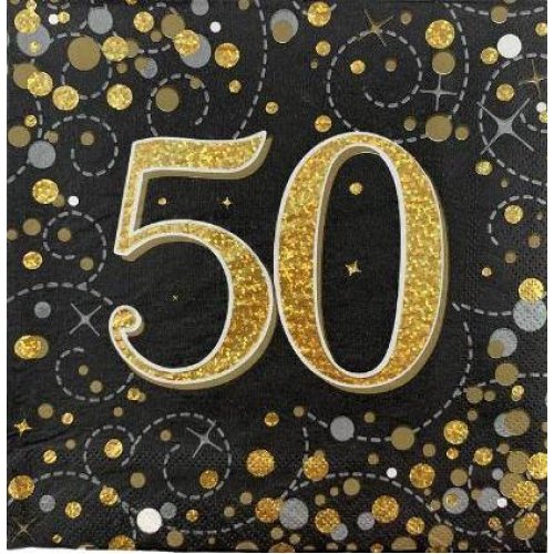 50th Birthday Sparkling Fizz Black Gold Lunch Napkin