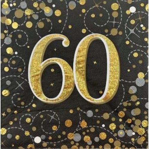 60th Birthday Sparkling Fizz Black Gold Lunch Napkin