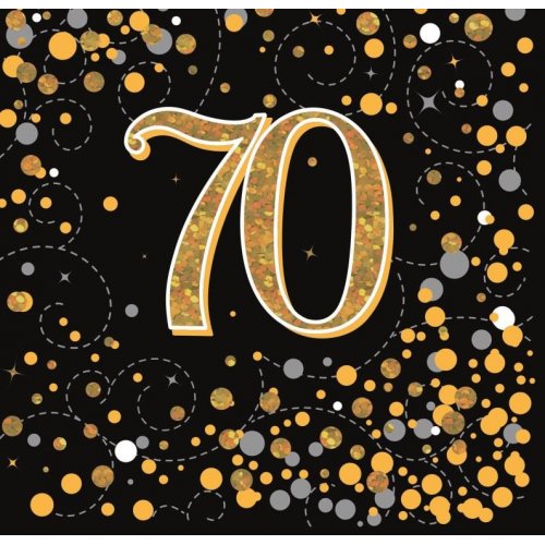 70th Birthday Sparkling Fizz Black Gold Lunch Napkin