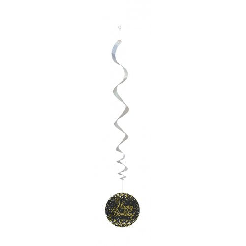 Hanging Swirl Sparkling Fizz Happy Birthday Black/Gold