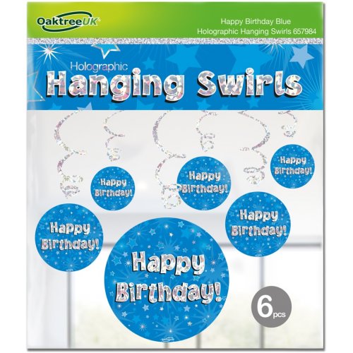 Hanging Swirl Holographic Happy Birthday Blue
