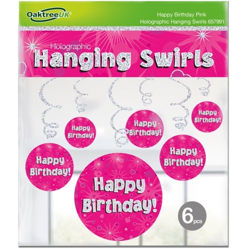 Hanging Swirl Holographic Happy Birthday Pink