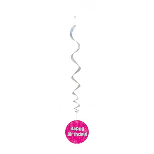 Hanging Swirl Holographic Happy Birthday Pink
