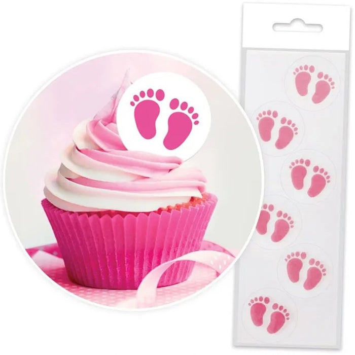 Baby Feet Pink Cupcake Wafer Toppers 24pcs