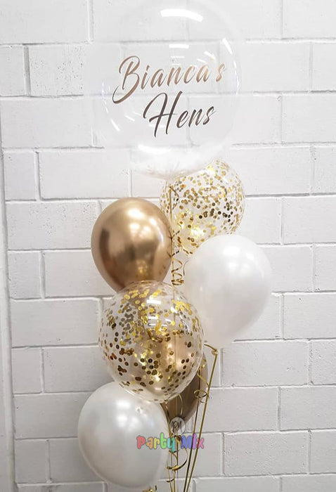 Personalised Gold & White Bubble Balloon Bouquet