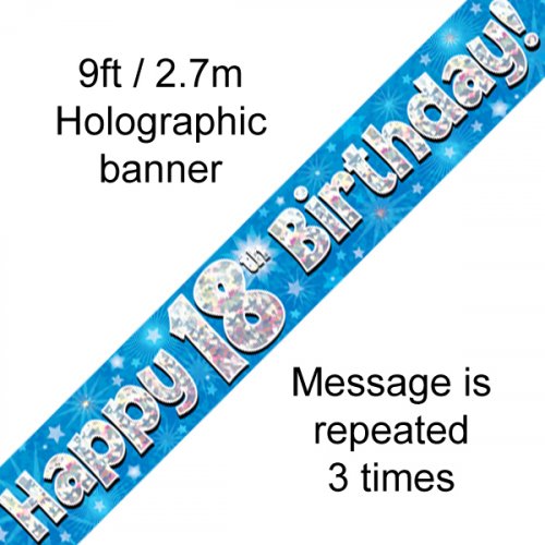 Blue Holographic Happy 18th Birthday Banner 2.7m