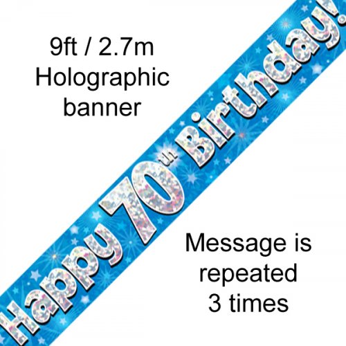 Blue Holographic Happy 70th Birthday Banner 2.7m