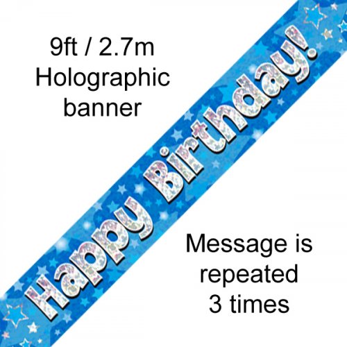 Blue Holographic Happy Birthday Banner 2.7m