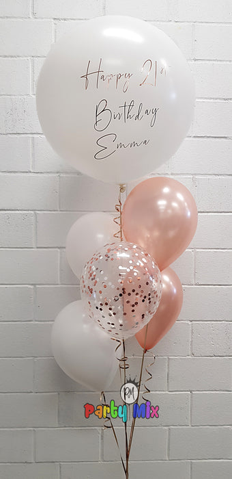 Personalised 60cm White & Rose Gold Balloon Bouquet
