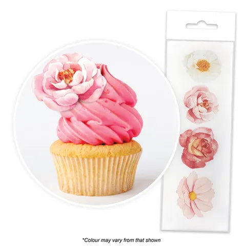 Assorted Flower Cupcake Wafer Toppers 16pcs