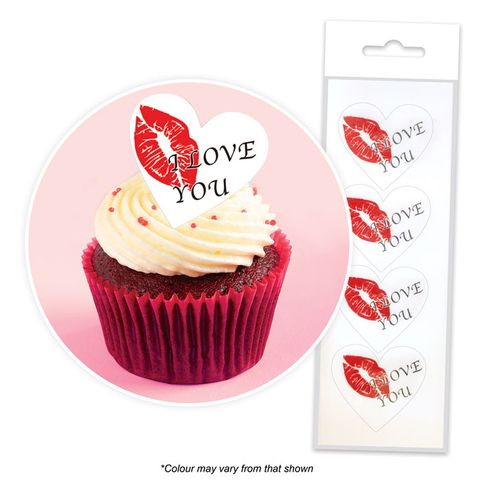 I Love You Heart Cupcake Wafer Toppers 16pcs
