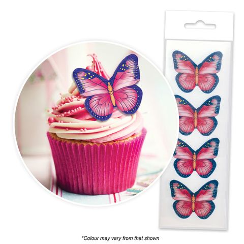 Pink & Purple Butterfly Cupcake Wafer Toppers 16pcs