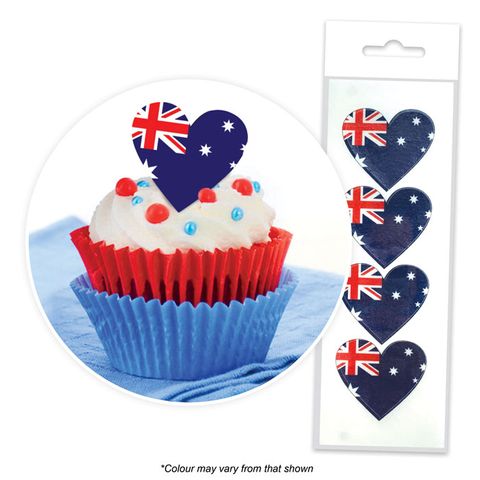 Australian Flag Heart Cupcake Wafer Toppers 16pcs