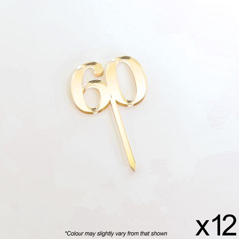 Acrylic Cupcake Topper #60 Gold 12pk