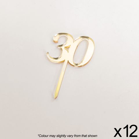 Acrylic Cupcake Topper #30 Gold 12pk