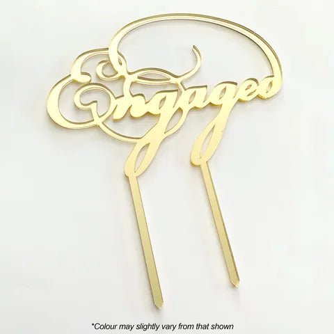 Engaged Gold Mirror Acrylic Cake Topper | Cake Craft