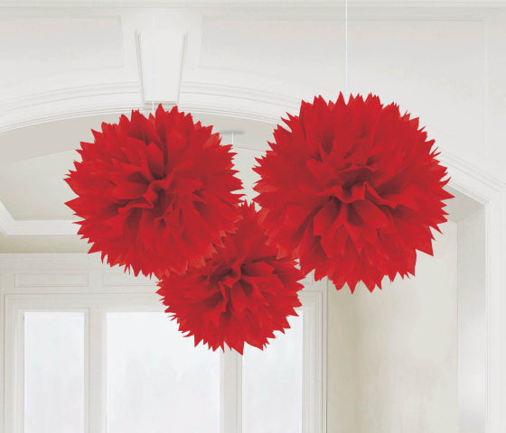 Red Tissue Paper Puff Ball 3pk