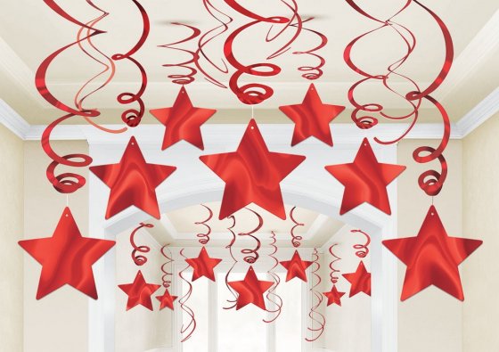 Red Star Swirl Decoration 30pk