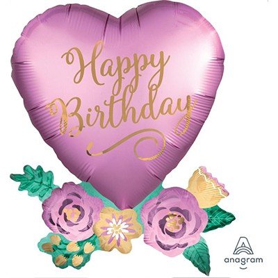 Happy Birthday Heart with Flowers Supershape Foil Balloon